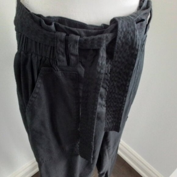 Anthropologie Elevenses  Linen High Waist Paper Bag Romy Cargo Pants Black Sz M - Picture 7 of 8